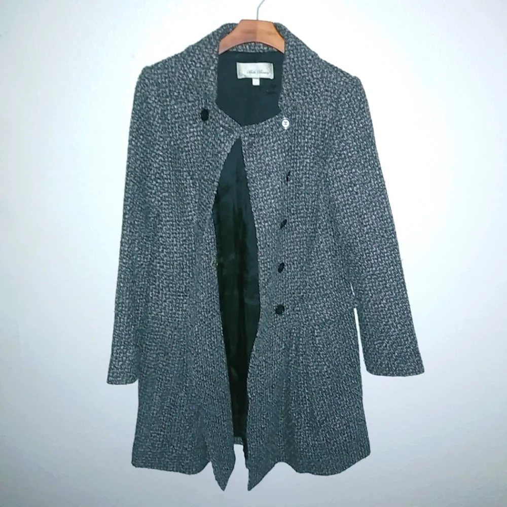 Anthropologie Beth Bowley L Tweed Double Breasted Overcoat in Black White - Picture 1 of 9